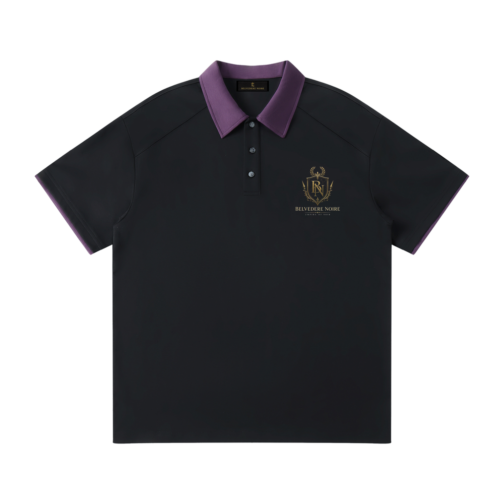 Belvedere Noire Contrast Collar Raglan Polo Shirt in white, 220gsm cotton polo, front view