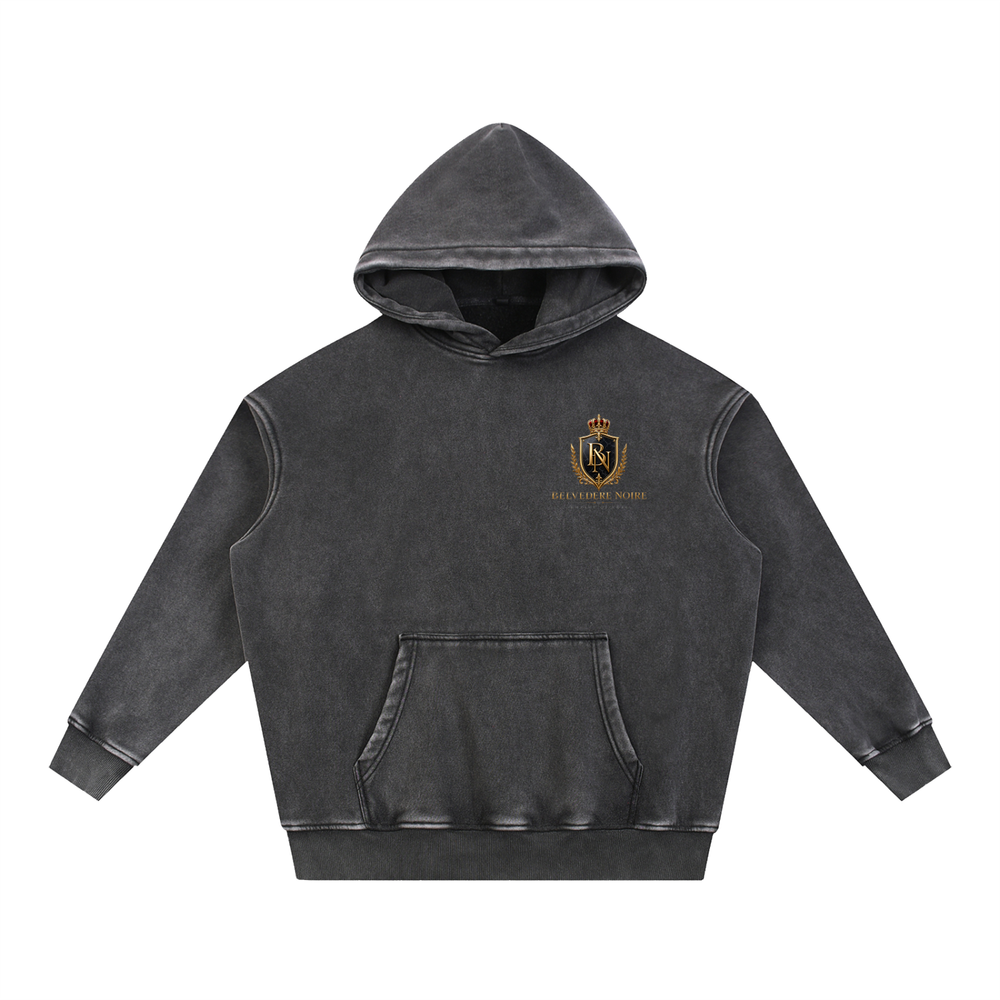 Belvedere Noire Snow Wash Fleece Oversized Hoodie, 355gsm washed streetwear hoodie, front view