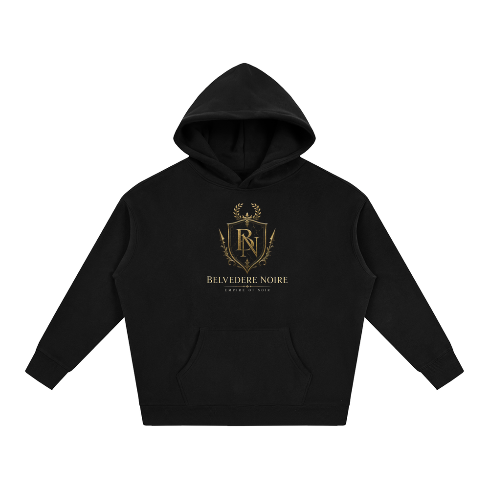 Belvedere Noire Oversize Fleeced Hoodie in black, 350gsm fleece hoodie, front view