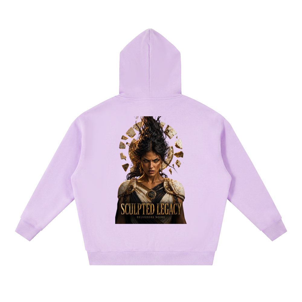 Belvedere Noire Oversized Fleece Boxy Hoodie in light purple, brushed fleece streetwear hoodie, front view