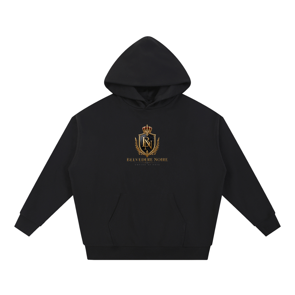 Belvedere Noire Essential Heavyweight Hoodie, 430gsm oversized unisex streetwear hoodie, front view