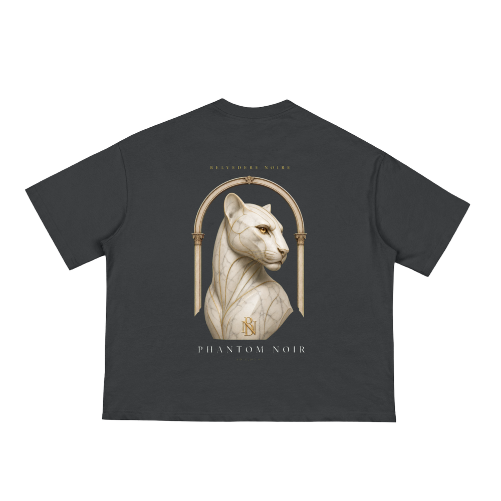 Belvedere Noire Classic Loose Boxy Tee in black, unisex oversized cotton T-shirt, front view
