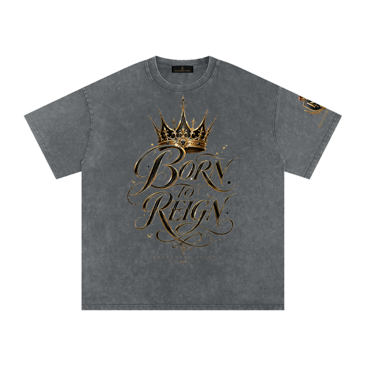 Belvedere Noire Snow Washed Oversized Cotton T-Shirt — Unisex 250gsm Vintage Wash Tee