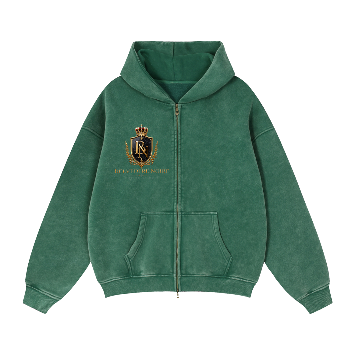 Belvedere Noire Zip-Through Boxy Fleece Hoodie — Unisex 355gsm Oversized Zip Hoodie