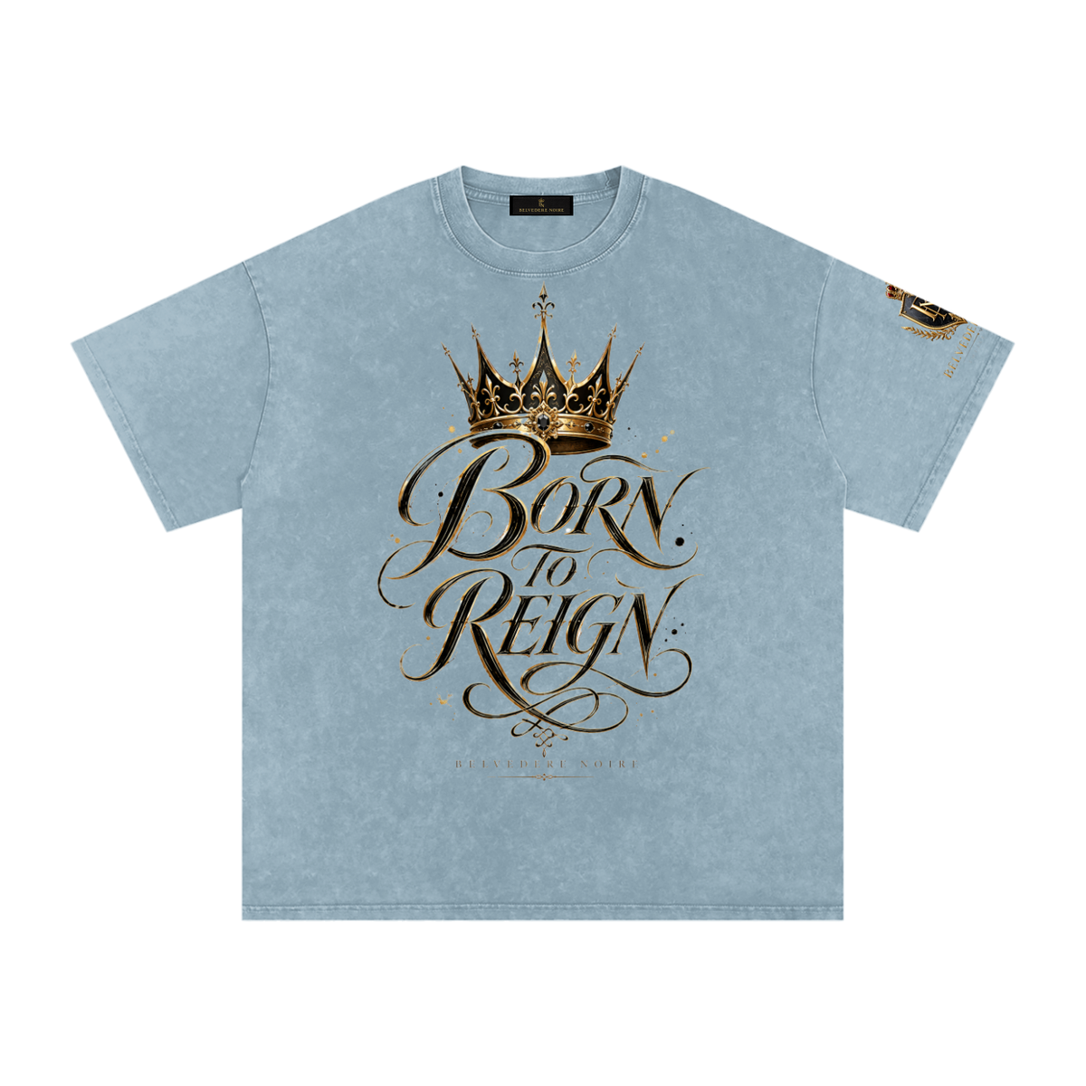 Belvedere Noire Snow Washed Oversized Cotton T-Shirt — Unisex 250gsm Vintage Wash Tee