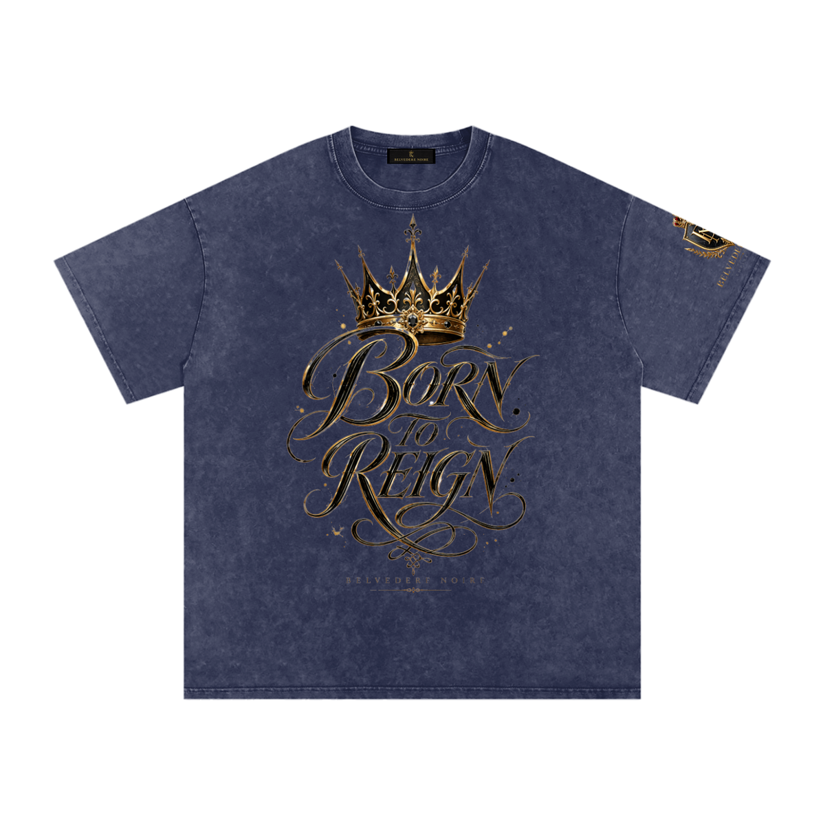 Belvedere Noire Snow Washed Oversized Cotton T-Shirt — Unisex 250gsm Vintage Wash Tee