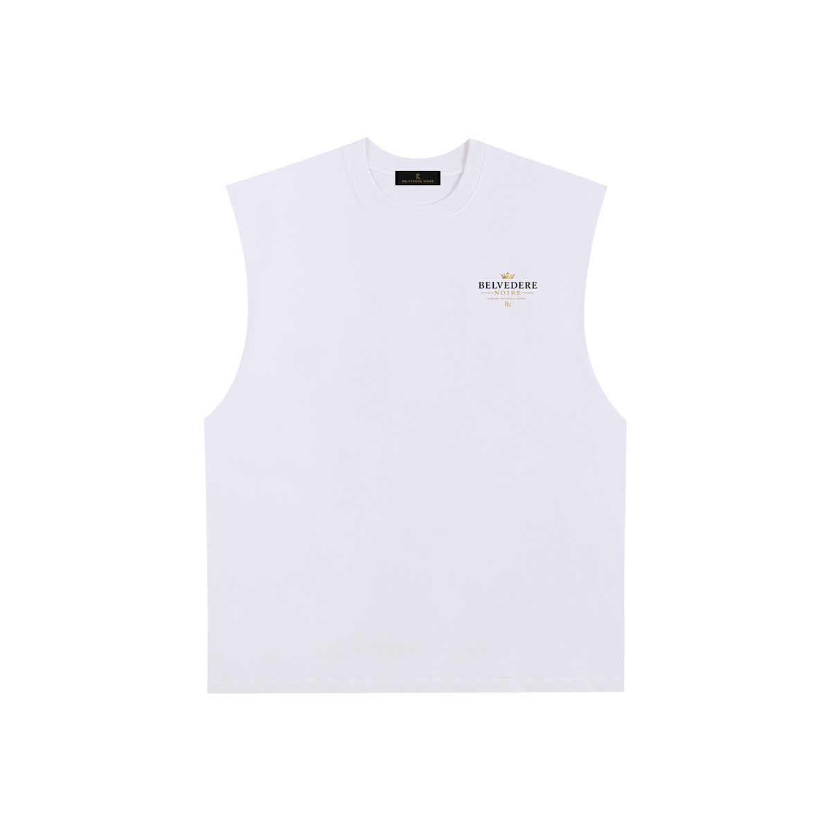 Belvedere Noire Raw Edge Cotton Tank Top in white, back view
