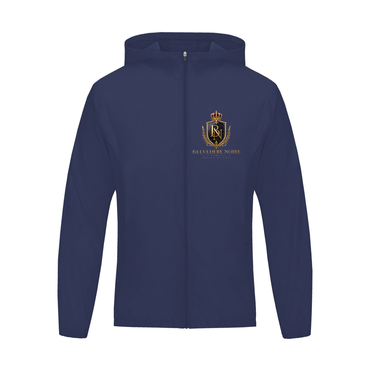 Lightweight 130gsm fabric detail on the Belvedere Noire hooded sports jacket