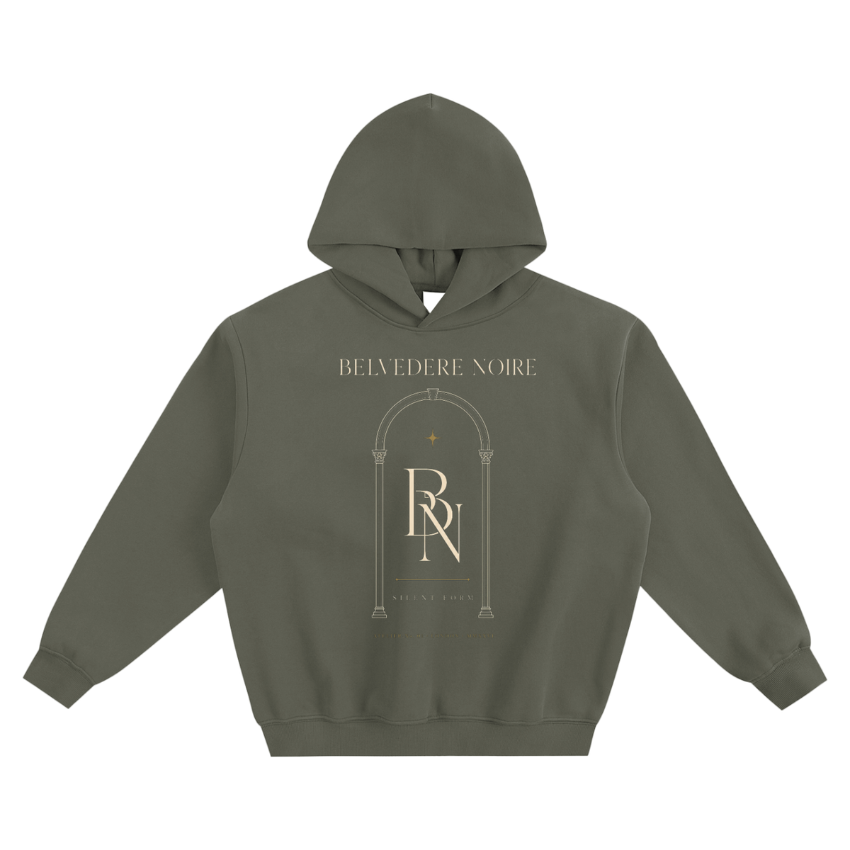 Belvedere Noire Fleeced Boxy Hoodie in dark grey, back view