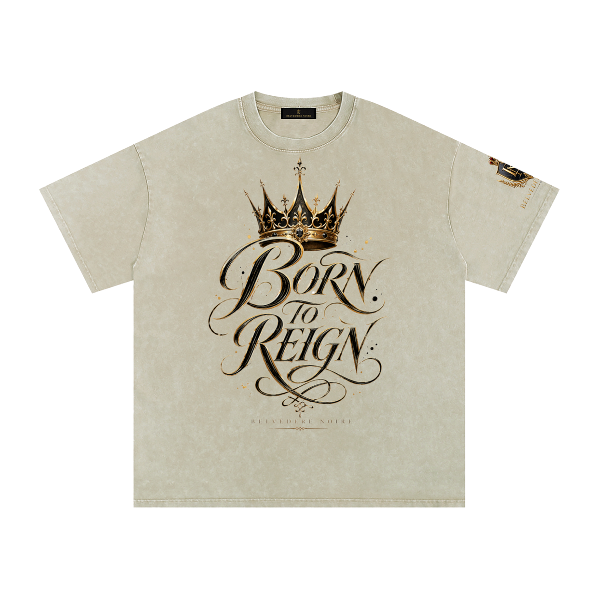 Belvedere Noire Snow Washed Oversized Cotton T-Shirt — Unisex 250gsm Vintage Wash Tee