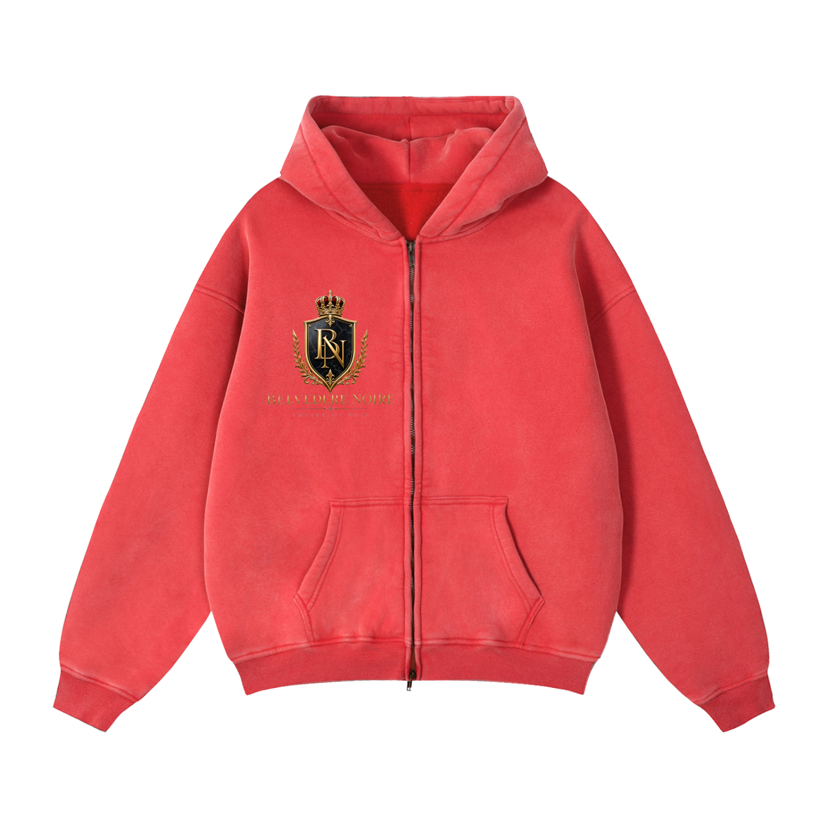 Belvedere Noire Zip-Through Boxy Fleece Hoodie — Unisex 355gsm Oversized Zip Hoodie