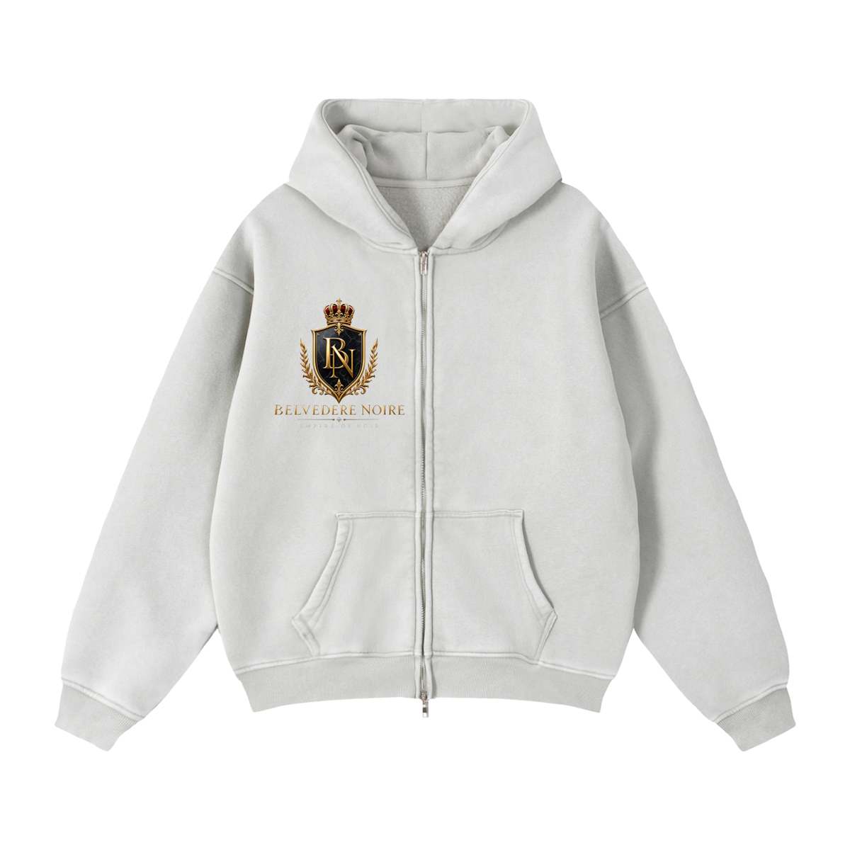 Belvedere Noire Zip-Through Boxy Fleece Hoodie in dark green