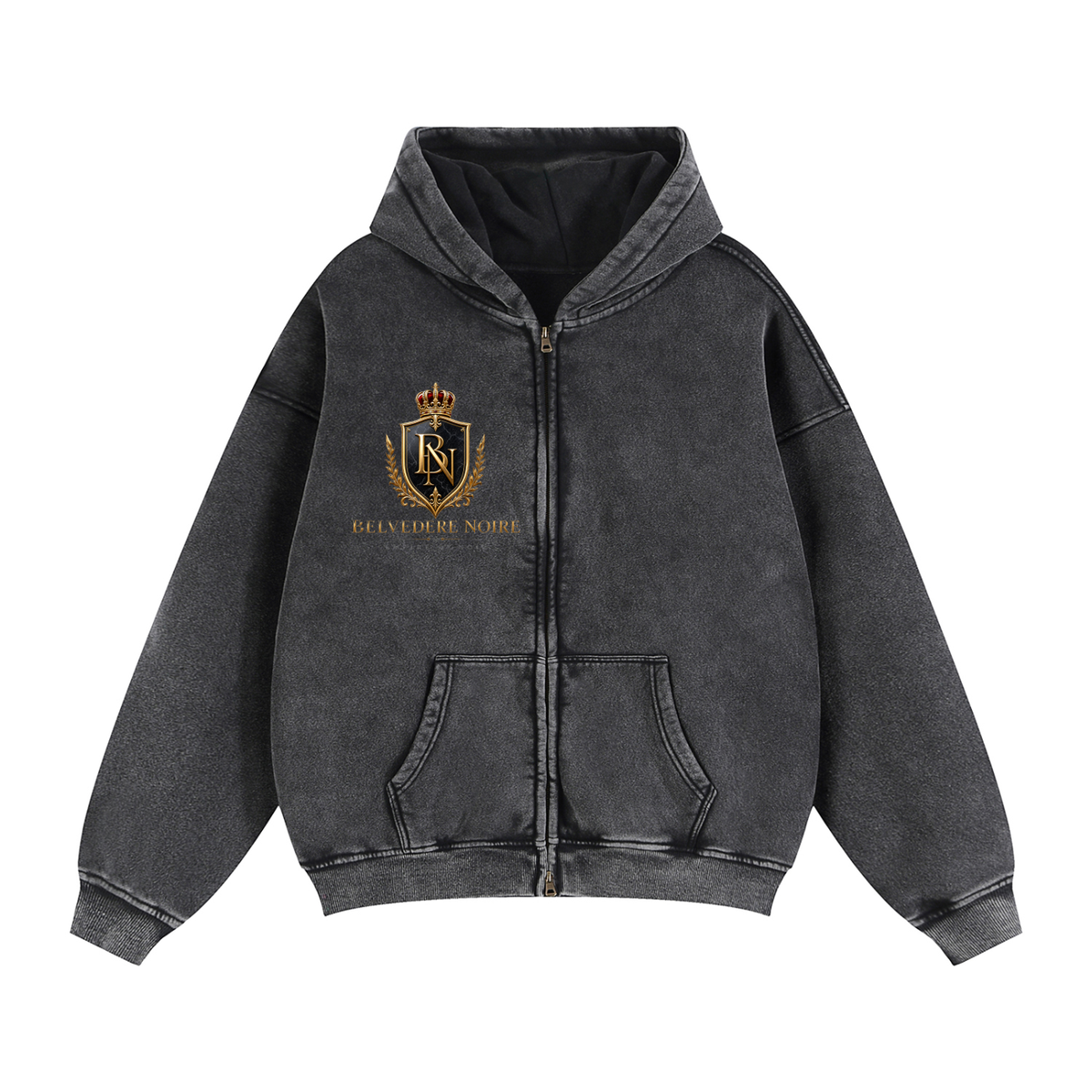 Lined hood detail on the Belvedere Noire Zip-Through Boxy Fleece Hoodie