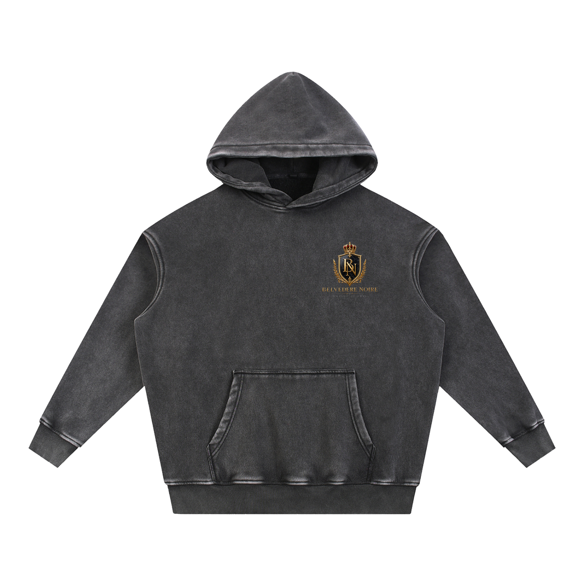 Belvedere Noire Snow Wash Fleece Oversized Hoodie — Unisex 355gsm Washed Streetwear Hoodie
