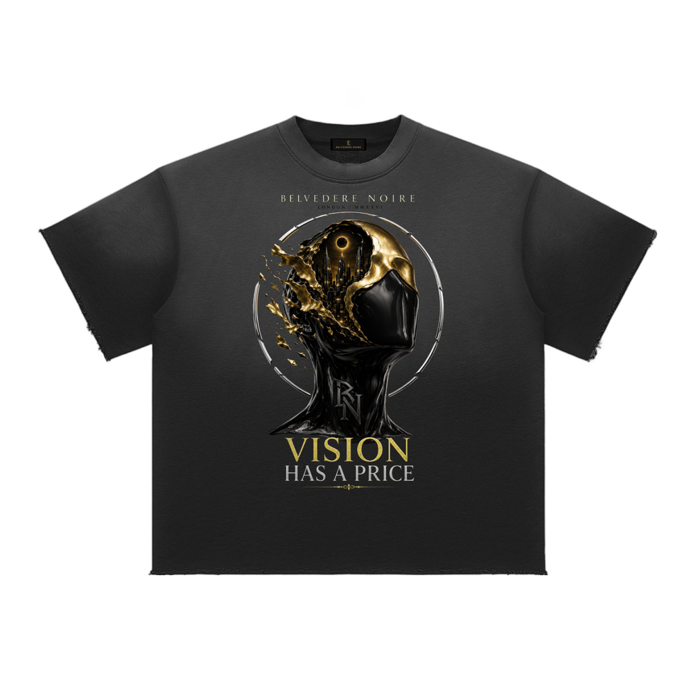 Belvedere Noire Sun Fade Raw Edge T-Shirt in black, 350gsm heavyweight distressed tee, front view