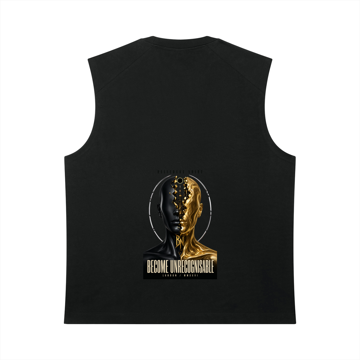 Belvedere Noire Heavyweight Tank Top in black, back view