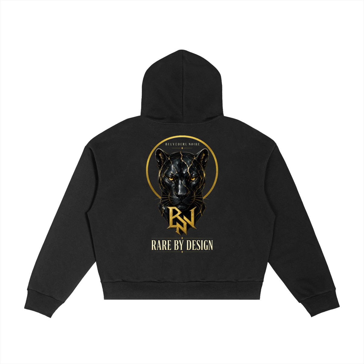 Belvedere Noire Contrast Plaid Boxy Zip Hoodie in black, back view