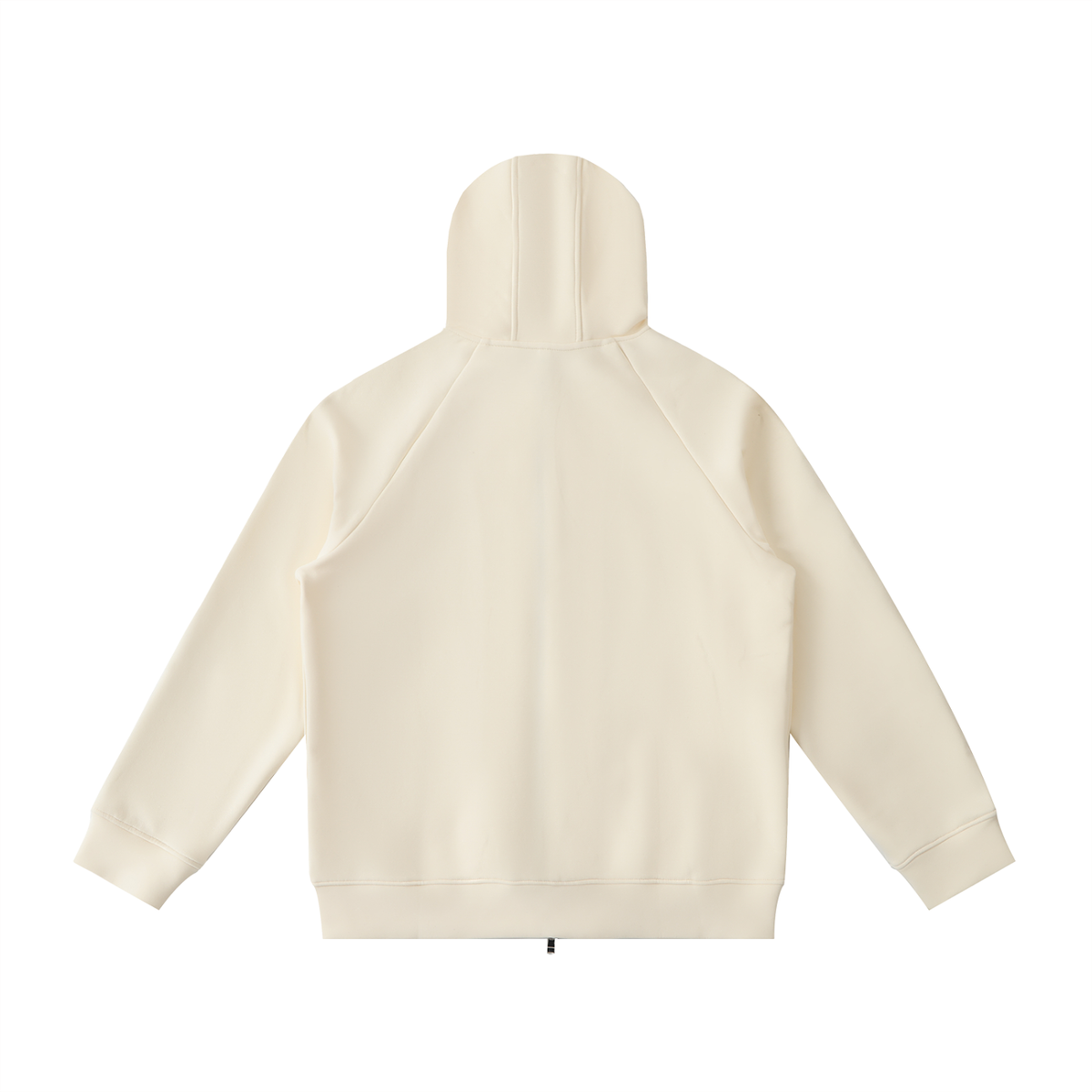 Raglan sleeve seam detail on the Belvedere Noire Heavyweight Zip Hoodie