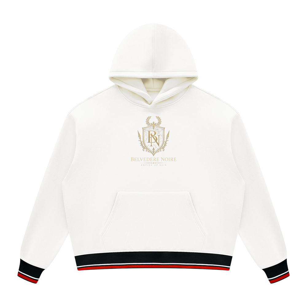 Belvedere Noire Oversized Colour Block Fleece Hoodie in white and black, 345gsm hoodie, front view