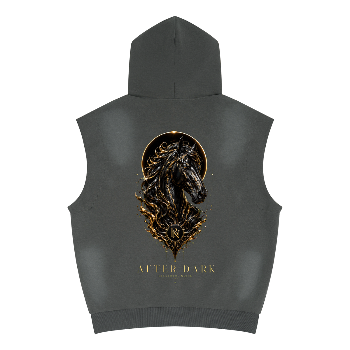 Hood detail on the Belvedere Noire Vintage Wash Sleeveless Hoodie