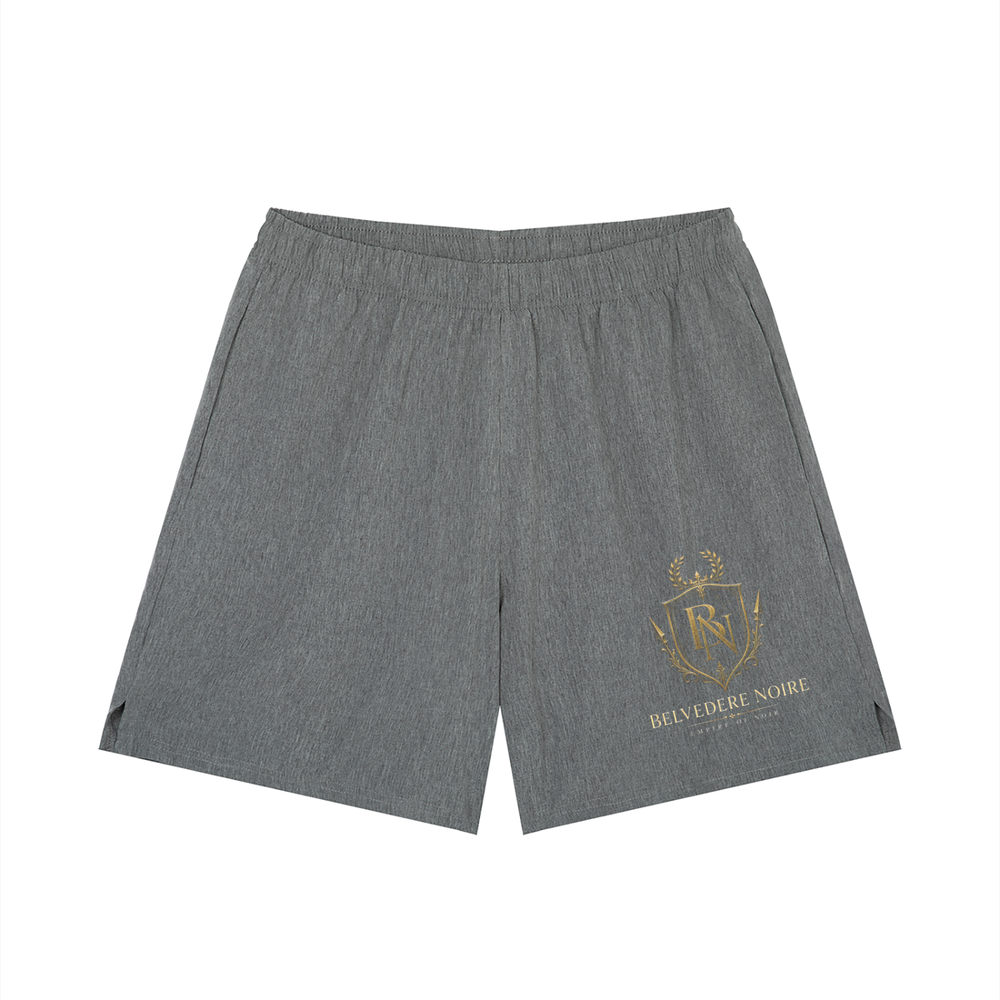 Belvedere Noire Loose Fit Elastic Waist Shorts in grey, unisex cotton streetwear shorts, front view