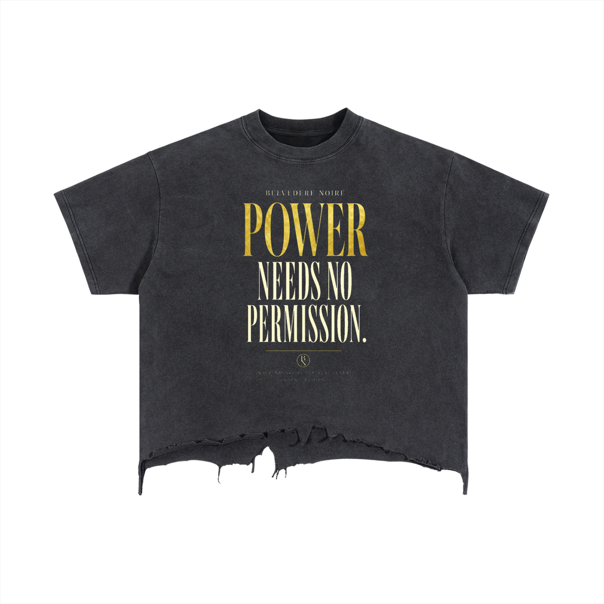 Belvedere Noire Vintage Wash Boxy Distressed Hem T-Shirt in charcoal, oversized cotton tee, front view