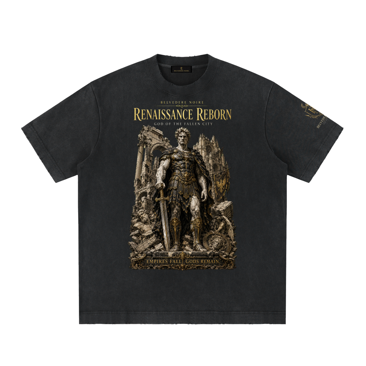 Belvedere Noire Heavyweight Vintage Washed Frayed T-Shirt — Unisex 430gsm Oversized Cotton Tee