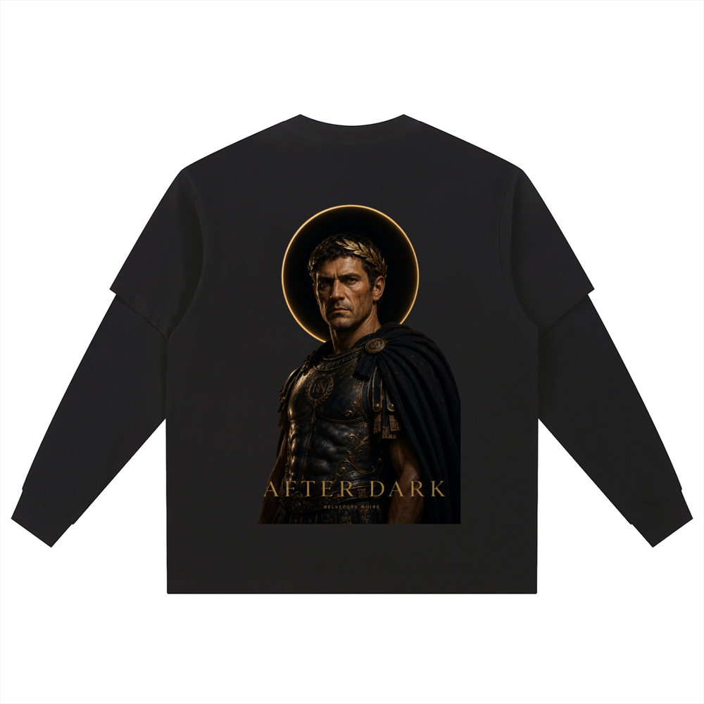 Belvedere Noire Layered Long Sleeve Oversized Tee in black, 310gsm cotton top, front view