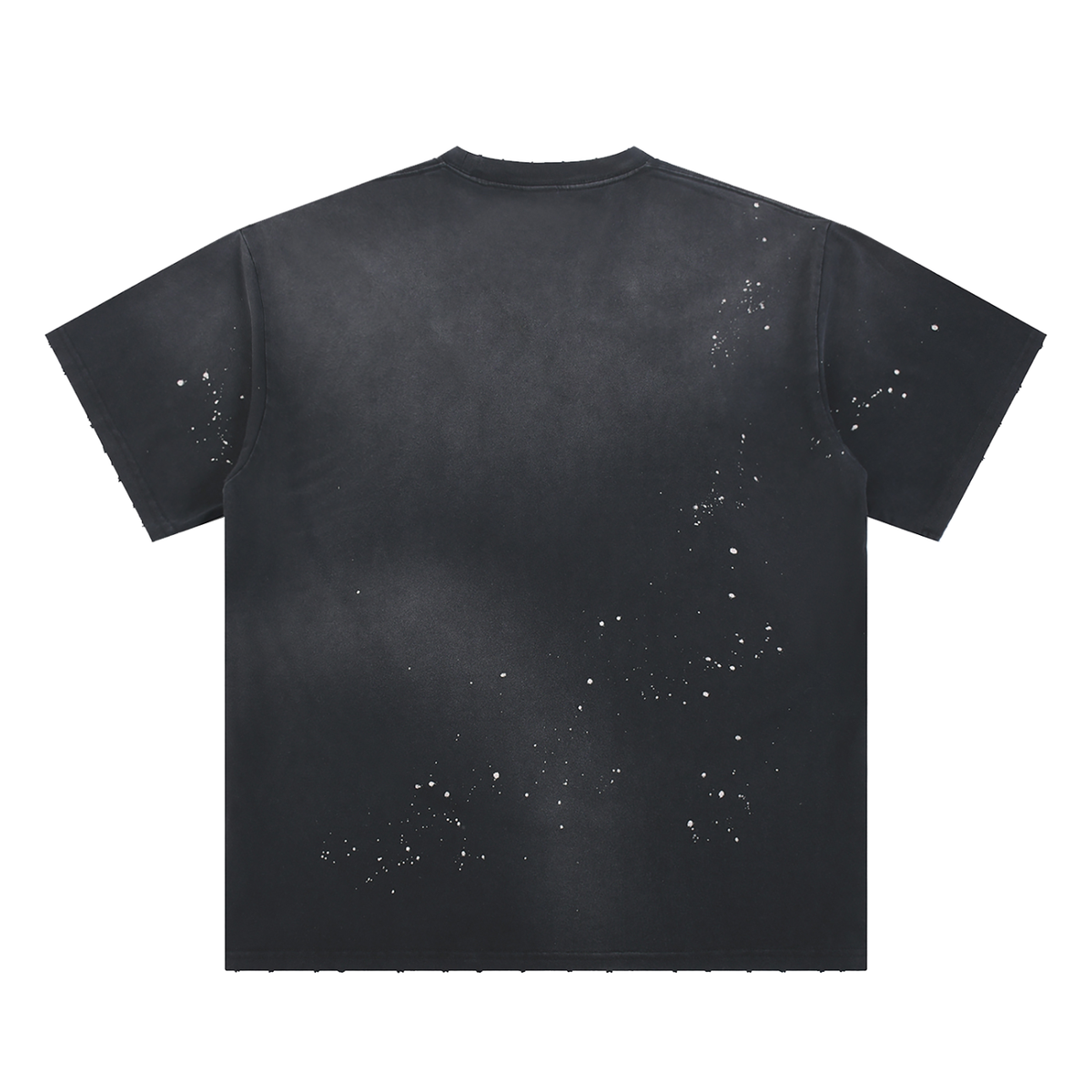 Belvedere Noire Hand-Frayed Sunfade Paint Splatter T-Shirt in black, back view