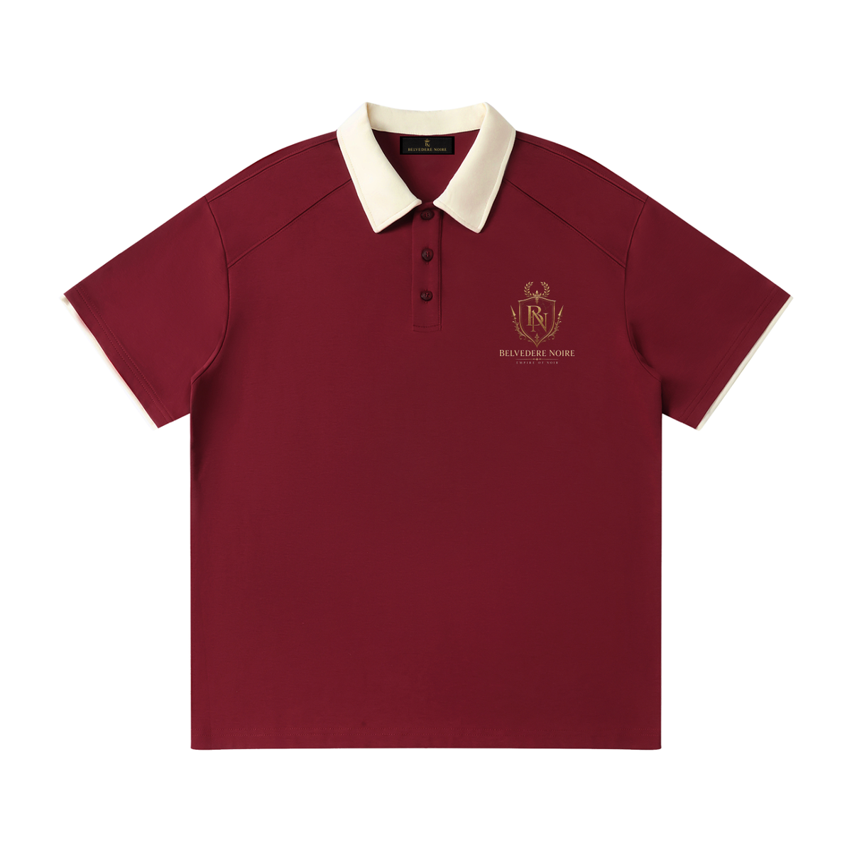 Contrast collar and placket detail on the Belvedere Noire raglan polo shirt