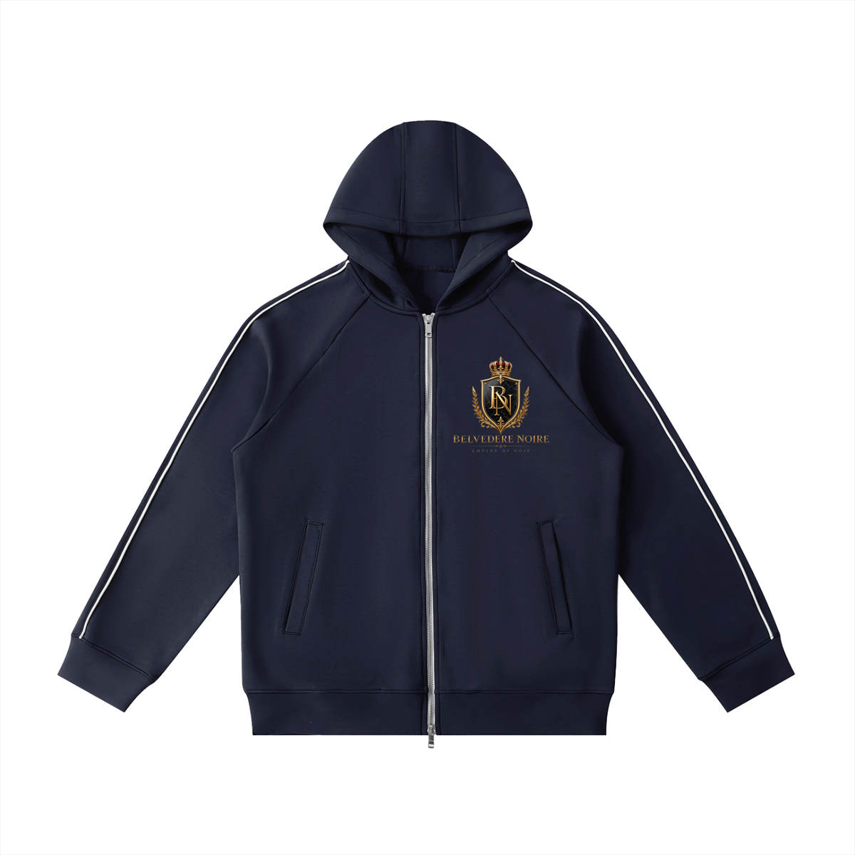 Belvedere Noire Heavyweight Raglan Zip Hoodie in navy blue