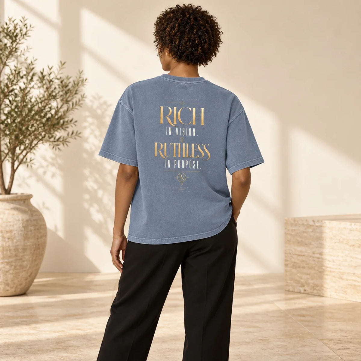 Slate Enzyme Washed Oversized T-Shirt, studio rear view