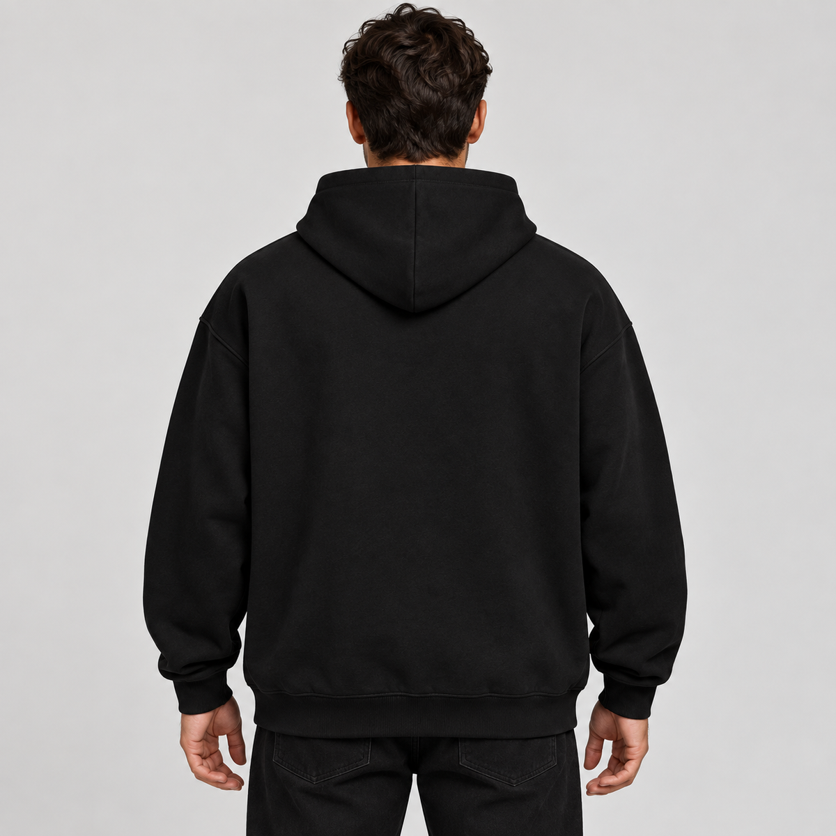 Black Oversize Fleeced Hoodie with Empire of Noir crest, back view