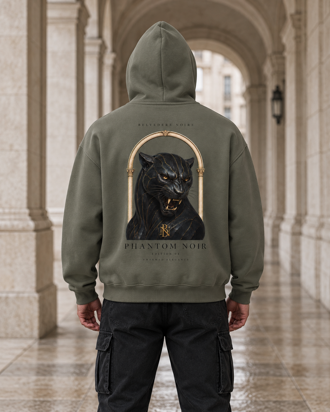 Model wearing the Fleeced Boxy Hoodie, back view