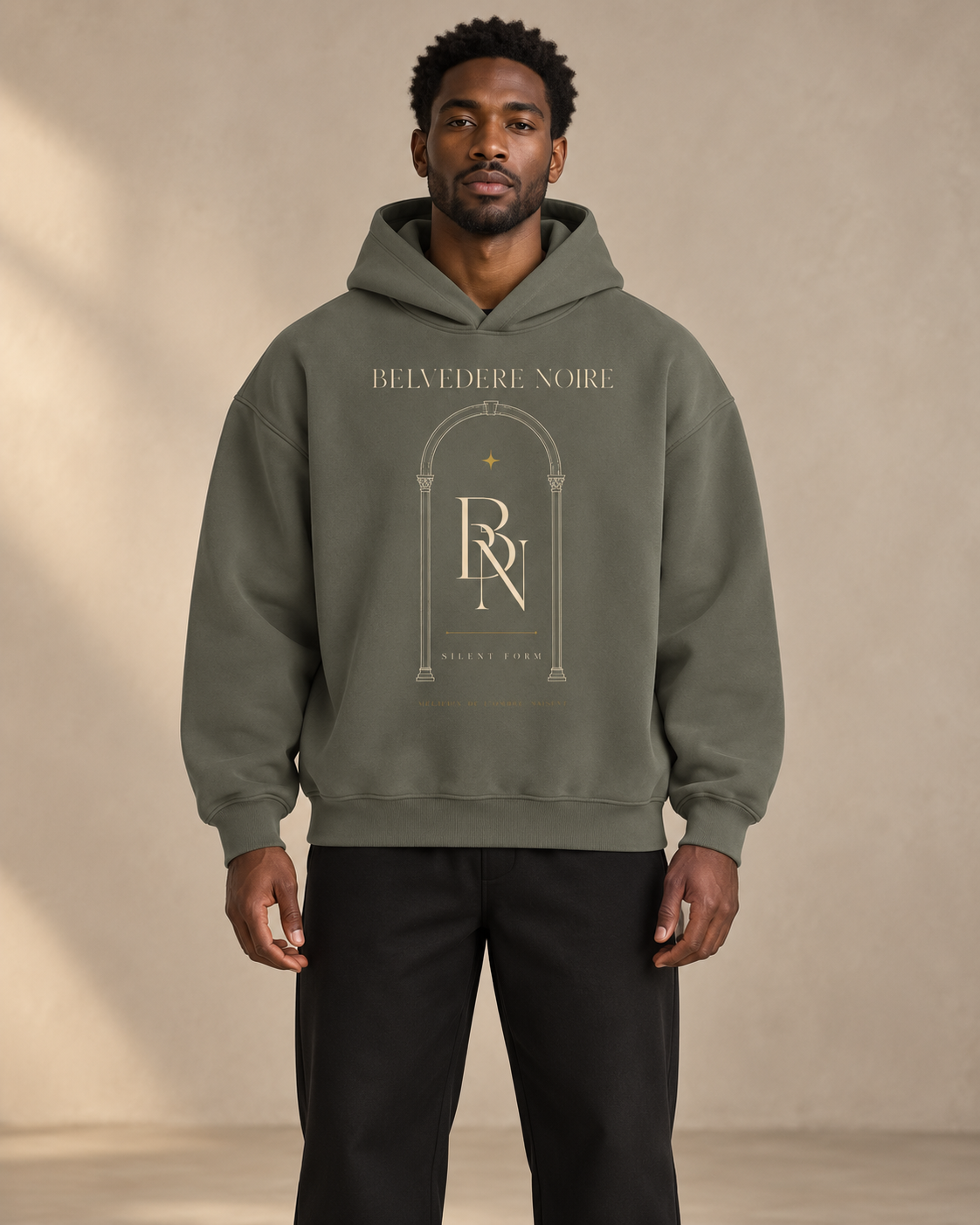 Model wearing the Fleeced Boxy Hoodie, front view