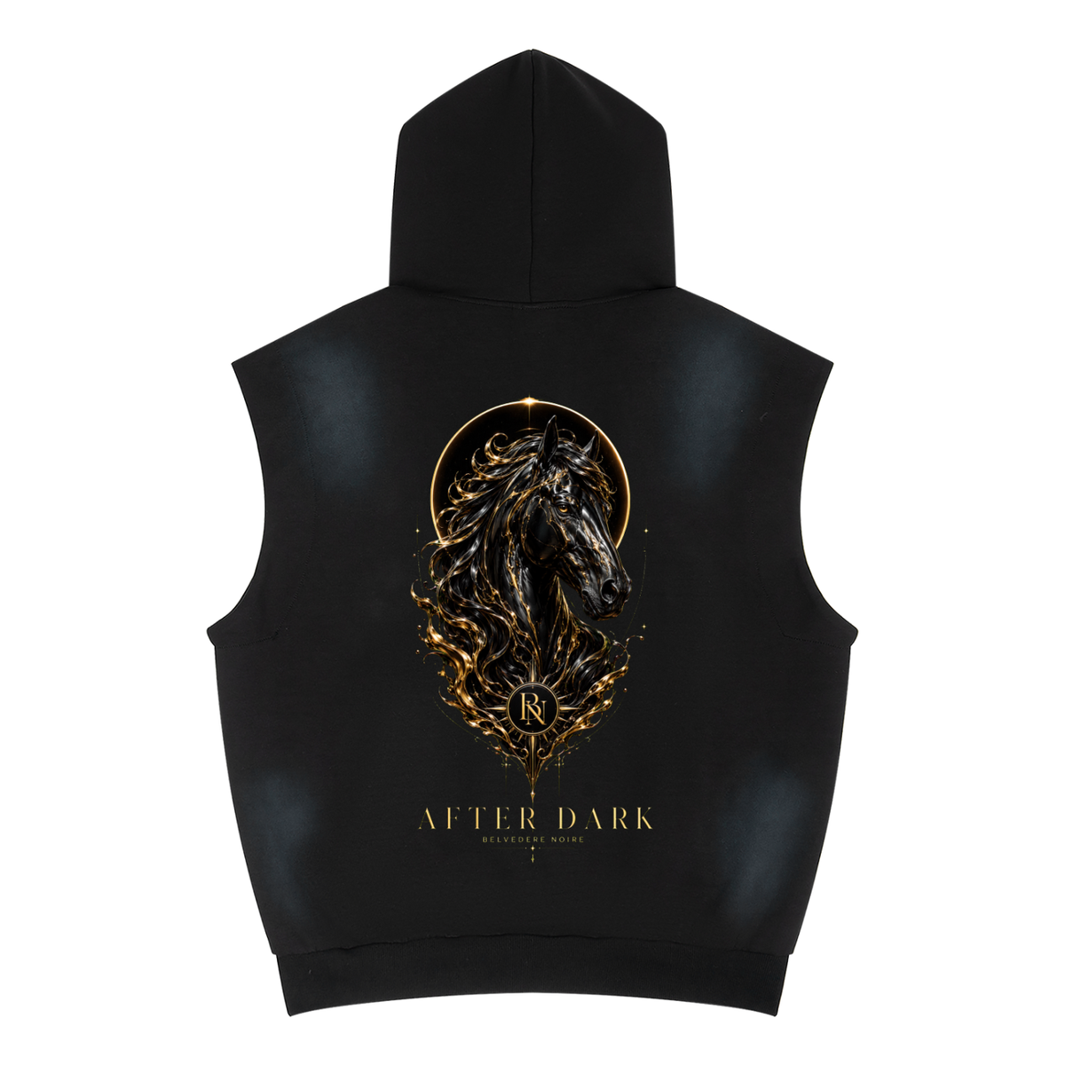 Belvedere Noire Vintage Wash Sleeveless Hoodie, hooded vest, back view