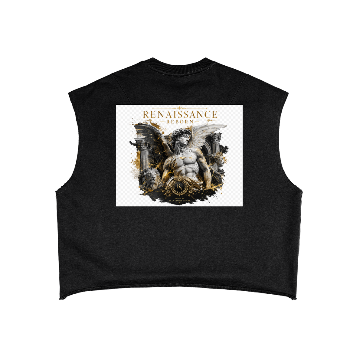 Belvedere Noire French Terry Boxy Tank Top in black, back view