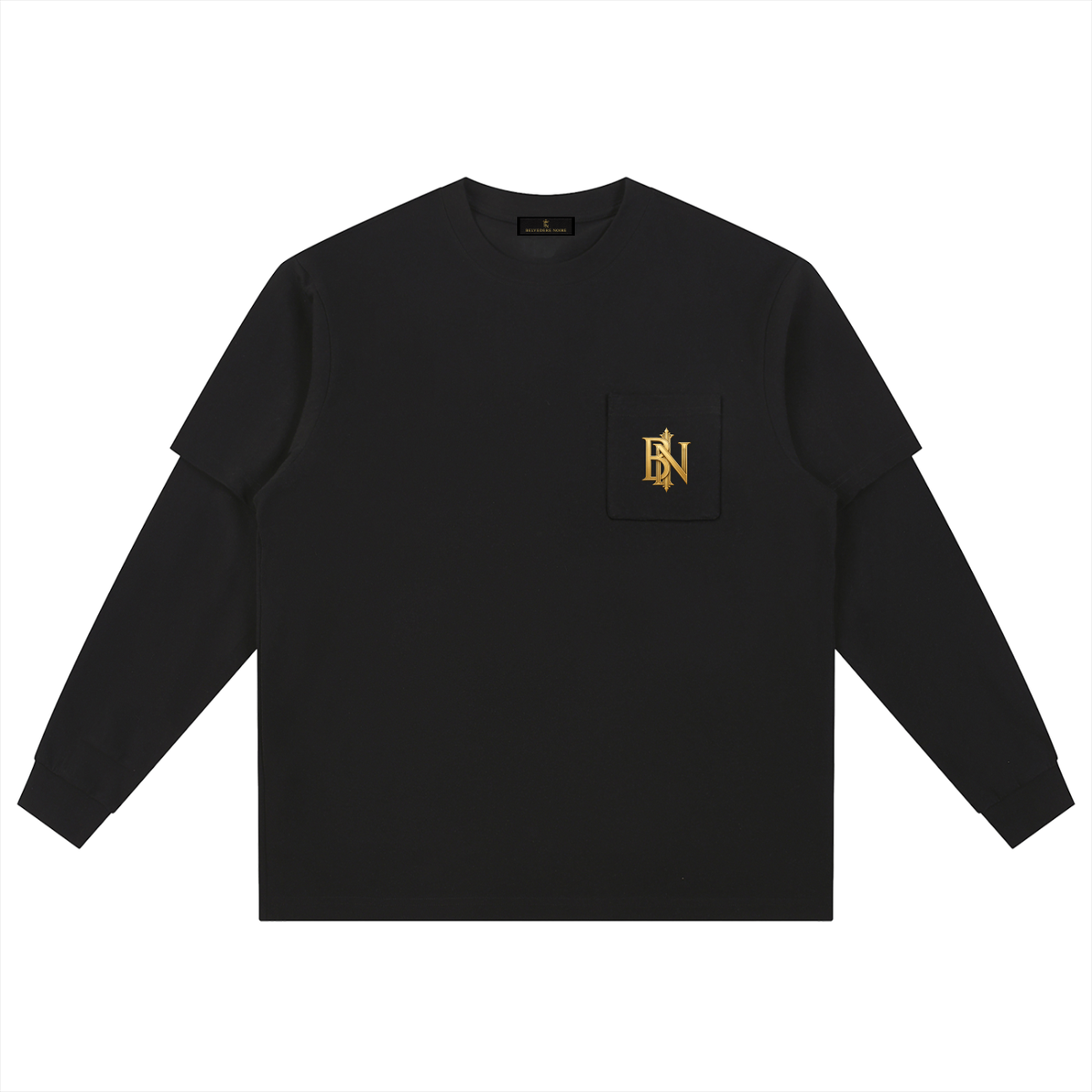 Belvedere Noire Layered Long Sleeve Oversized Tee in black, back view