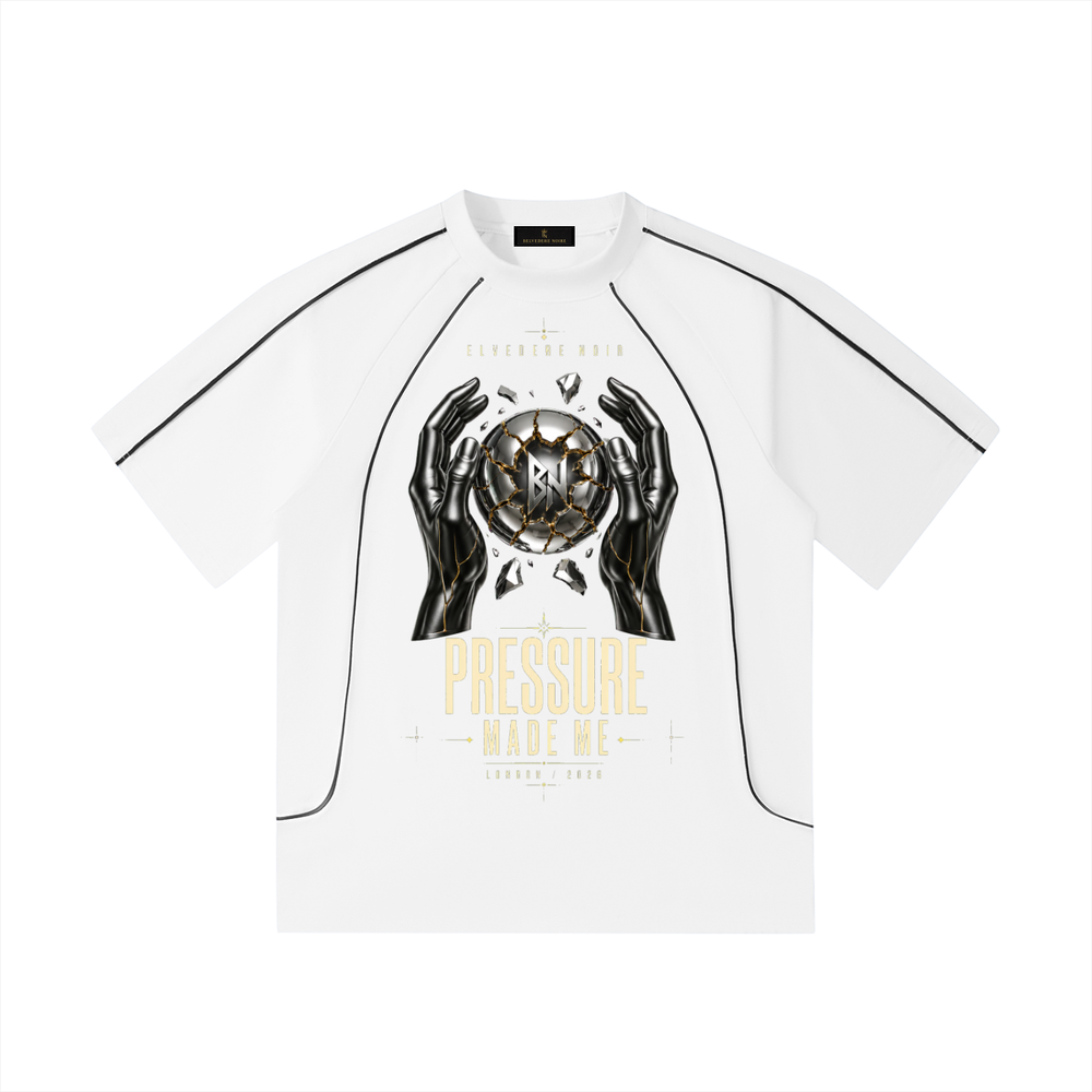 Belvedere Noire Contrast Stitch Raglan T-Shirt in white, 240gsm cotton tee, front view