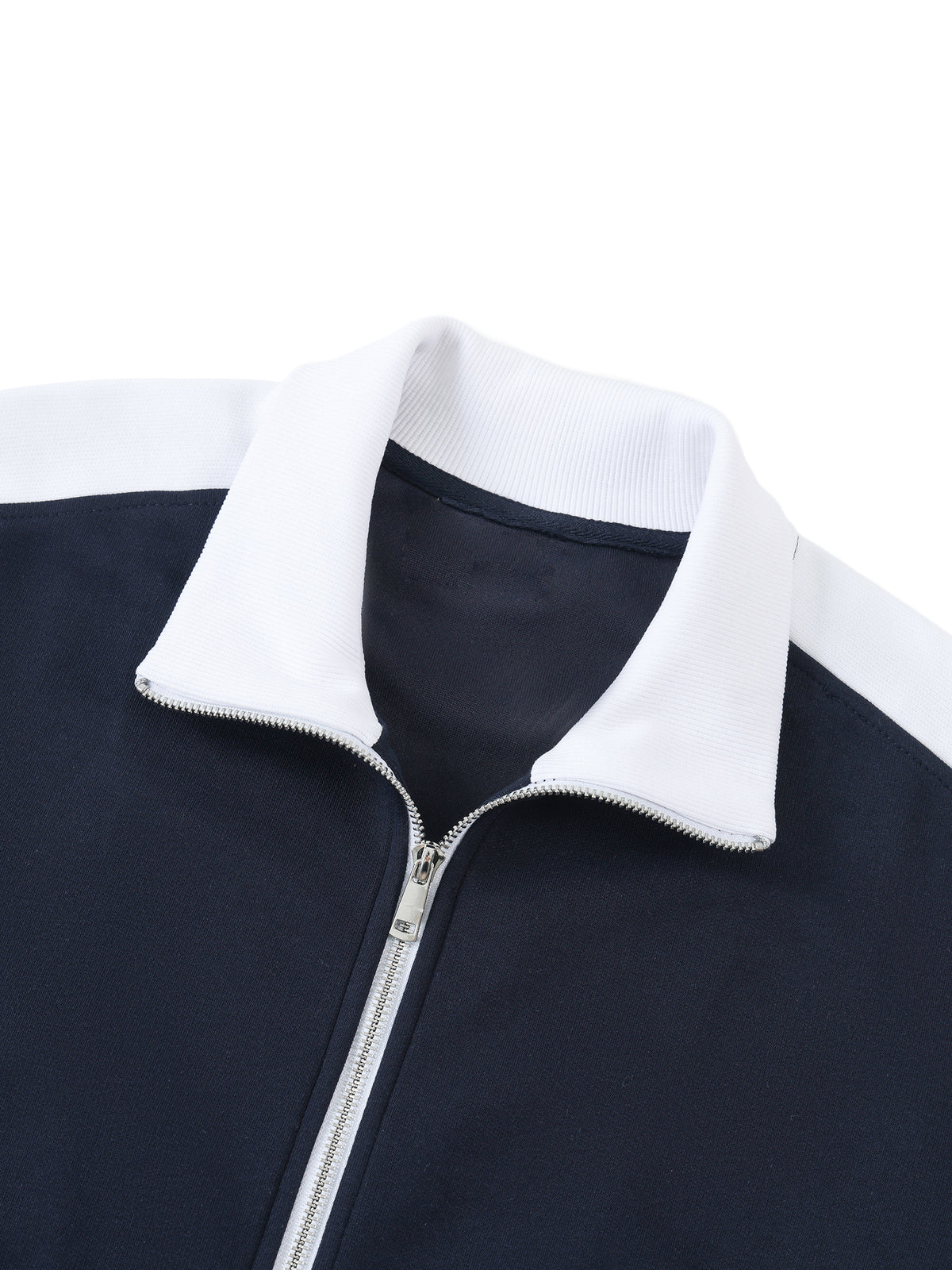 Contrast trim detail on the stand collar of the Belvedere Noire jacket